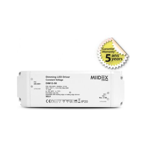 Vision-El – Alimentation pour LED 12V 50W dimmable – Tension 12V DC – Intensité 4.16A – Indice de protection IP20 – Compacte et résistante - 12VDC