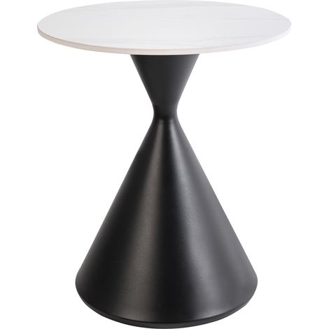 Mesa auxiliar tablero de piedra sinterizada blanco aspecto natural base de metal negro diseño moderno ø 50 cm Haiwee (1/5)