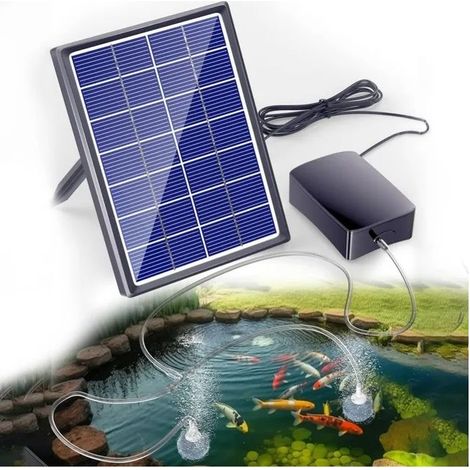 Solar-powered air pump for fish ponds – flow rate 0.8 L/min – portable aerator for ponds and hydroponics (1/5)