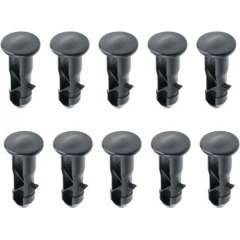 Confezione da 10 perni di cerniera in plastica nera da 65 x 18 mm per coperchi di bidoni con ruote, per bidoni domestici e commerciali da 240 litri.