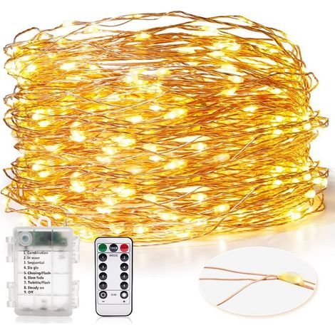 Guirlande Lumineuse Pile, 30m 300 LED Guirlande Lumineuse BatterieExterieur Intérieures Imperméable Fil Cuivre Lumières Blanches Chaudes pour Mariage Champêtre Noël Anniversaire (99ft/30m) (1/5)