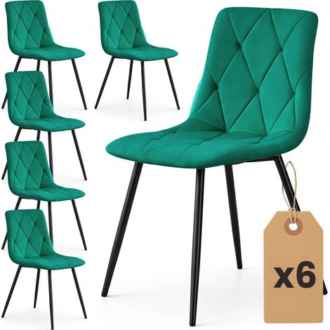 Lot de 6 Chaises en velours matelassées MILO Vert Bouteille pieds noirs (1/5)