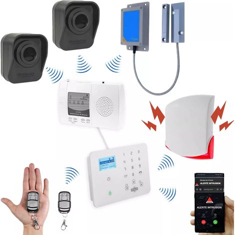 Kit "hangar agricole" - 2 détecteurs de mouvement à piles + 1 d'ouverture + sirène 120dB + alerte GSM (DA600+/KP) (1/5)