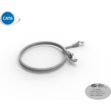 Cordon RJ45 CAT 6 surmoulé FUTP 100 Ohms LSOH, Couleur : gris, Longueur : 1 m (2030)