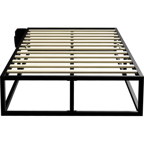 HOMCOM 12 Slats Metal Platform Bed Frame with Storage Bag, Black (1/5)