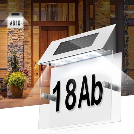 Número de casa LED solar, dirección de número de puerta solar IP44, interruptor de luz solar con detector de movimiento de anochecer a amanecer para manualidades de puertas de jardín (plata A) (1/5)