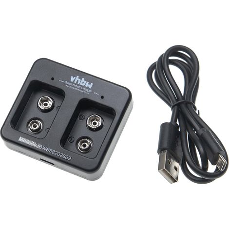vhbw Cargador de 2 baterías para baterías Ni-Cd, NiMH, Li-Ion (bloque 9 V) - Cargador micro USB