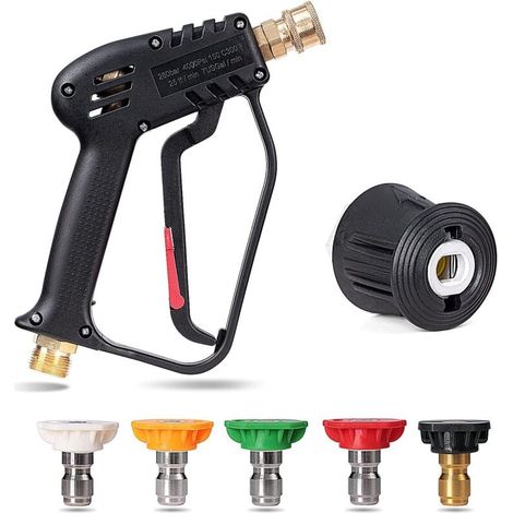 Pistola de lavado a alta presión de 4350 PSI con 5 boquillas de agua, pistola de limpieza de automóviles, accesorios de conexión rápida M22-14 mm de 1/4" (1/4)