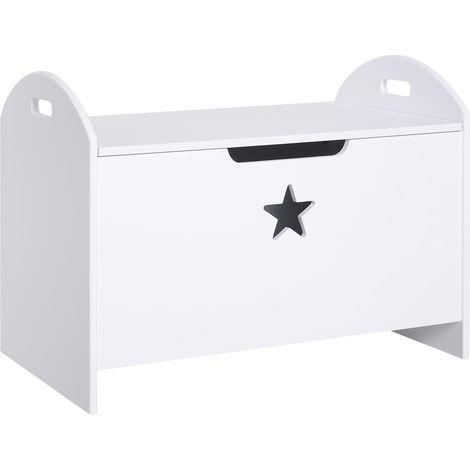 HOMCOM Kids Wooden Toy Children Box Storage Organizer Side Handle White (1/5)