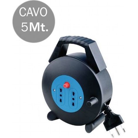 Carrete de cable alargador V-TAC con 2 enchufes bidireccionales de 10/16 A con protección térmica, color negro y enchufe de 16 A, 5 m (1/3)