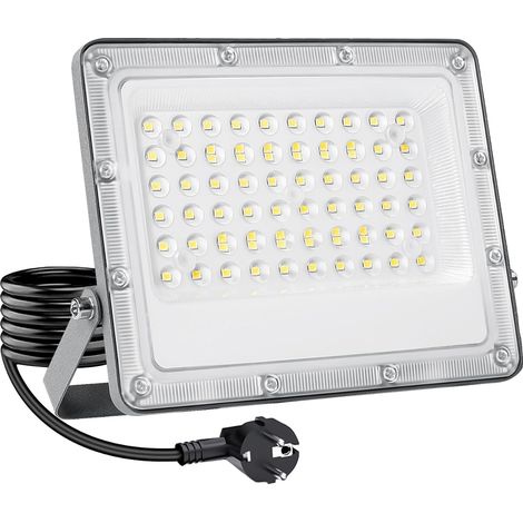 Projecteur LED Extérieur 50W, 6500 K Blanc Froid, 5000 LM, IP66 Étanche \u2013 Boîtier Aluminium Robuste, Non Variable, Éclairage de Sécurité pour Jardin, Cour, Terrasse (1/5)