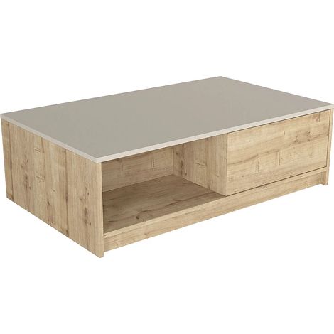 Tavolino con 2 cassetti e 2 nicchie Naturale chiaro e Beige - ZEFYNA (1/4)