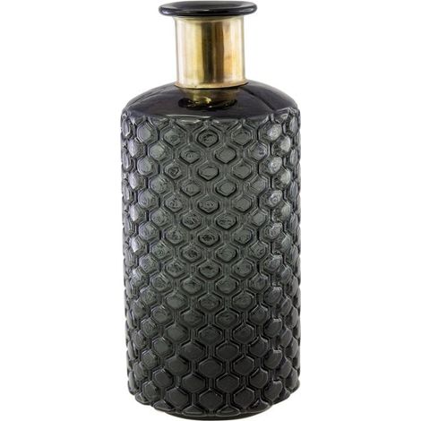 Vase Rond en Verre Noir et Doré avec Motif Nid d'Abeille pour Décoration de Table H28 cm - PANGIVO (1/2)