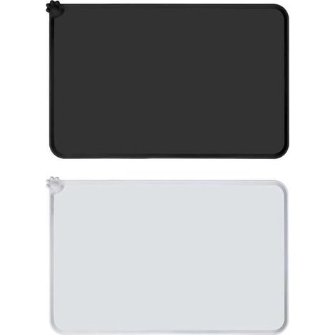 Tapis de gamelle - Non spécifié - Lot de 2 - Silicone imperméable - Antidérapant - 48 x 30 cm - Noir et gris (1/4)
