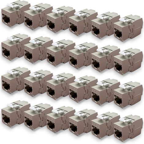 Lot de 24 Embases Keystone RJ45 Cat6a FTP sans outil – Connecteurs blindés métal zinc nickelé –10 Gbps 500MHz – Blindé FTP – Repérage T568 A/B AWG22 – 26 avec serre-câble (1/5)