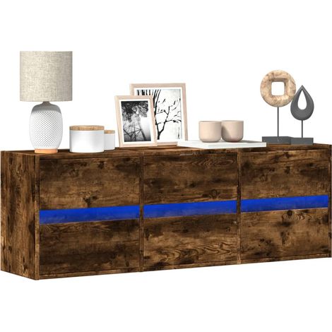 TV-Wandschrank mit LED-Beleuchtung Räuchereiche 130x31x45 cm