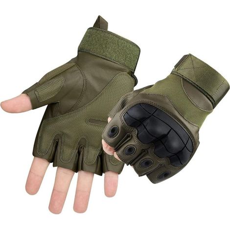 Gants de protection articulaire, demi-doigts en caoutchouc rigide pour exercices en plein air, escalade, course, randonnée, camping, cyclisme, moto (M, vert armé)-Fei Yu (1/5)