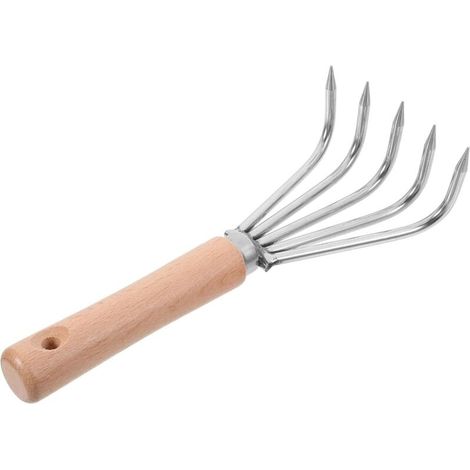 Râteau de jardin manuel robuste avec manche ergonomique et dents fines en acier inoxydable pour aérer, désherber et entretenir précisément les petits espaces (1/5)