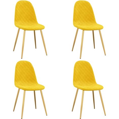 Chaise pieds métal doré et assise velours jaune Skyla - Lot de 4 (1/5)