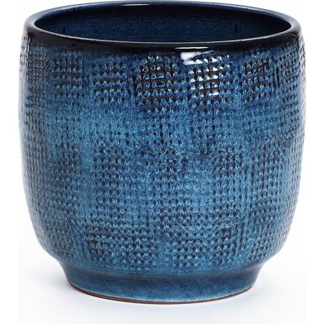 Moderner Keramik Übertopf Ø30cm Höhe 28cm, Blauer Blumentopf für Innen & Außen, Pflanzkübel Balkon Garten