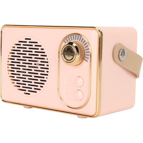 Enceinte Bluetooth 5.0 rétro vintage, mini enceinte Bluetooth, lecteur MP3 rechargeable avec carte mémoire, entrée auxiliaire et port USB, idéale pour le camping et les fêtes (rose). (1/5)