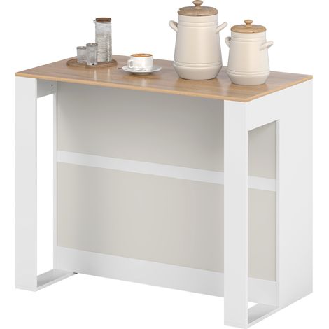 Dreistufiger Bartisch mit zwei offenen Fächern, Tischplatte in Naturholzoptik, 113 x 60 x 90 cm, weiß (1/5)