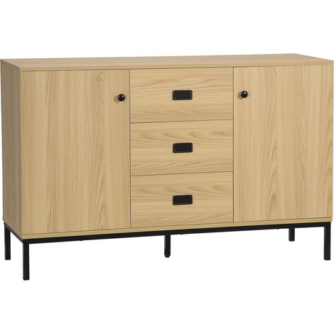 Meuble buffet de rangement 2 placards étagère réglable 3 tiroirs style contemporain - dim. 120L x 39,5l x 77H cm