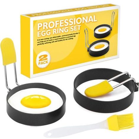 Anneau à Oeuf,2 Pcs Anneaux D'oeuf Antiadhésifs,Anneaux à œufs en Acier Inoxydable,avec brosse et couvercle en silicone anti-brûlure,pour la Cuisson œuf au Plat/Pancakes/Omelettes et Plus (1/5)
