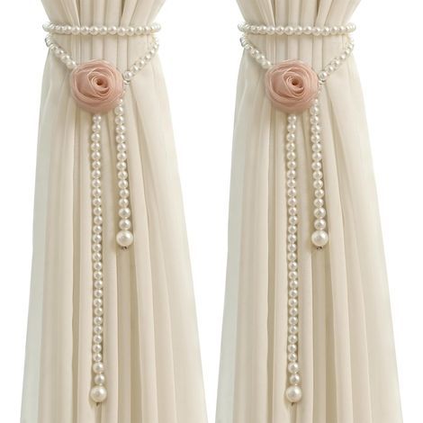 CCYKXA Set of 2 Curtain Tiebacks, Pearl Strap Curtain Tiebacks, Fringe Curtain Tiebacks, Floral Curtain Tiebacks, Adjustable Curtain Tiebacks for Home and Office Decoration (1/5)