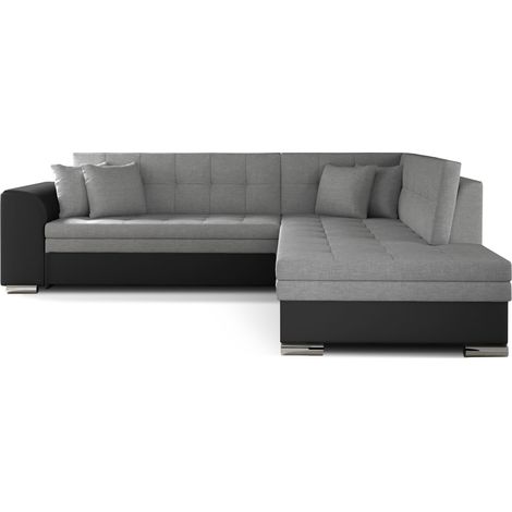 Canapé convertible angle droit tissu gris clair et simili noir Pika 260cm (1/5)