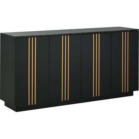 Aparador de salón de 4 puertas 140 x 35 x 70 cm negro y dorado HOMVRA (1/5)