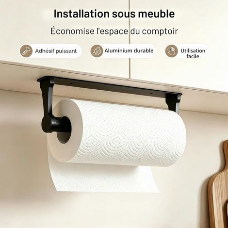 Porte Essuie Tout Auto-adhésif, Supports pour Papier Essuie-Tout Mural, Porte Sopalin Aluminium Porte Rouleau Papier Cuisine Noir (1/5)