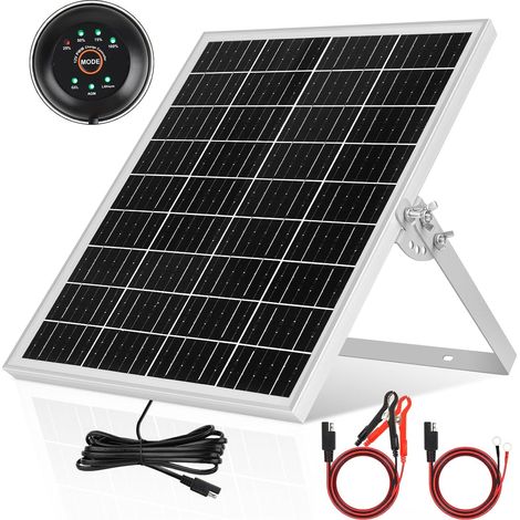 25W 18V Support Panneau Solaire Kit Chargeur Solaire 25W Set: 25W Panneaux Solaires avec Régulateur de Charge Ultra intégré PWM+Support Réglable+SAE Câble, pour Batterie GEL, AGM, LiFePO₄ 12V (1/5)