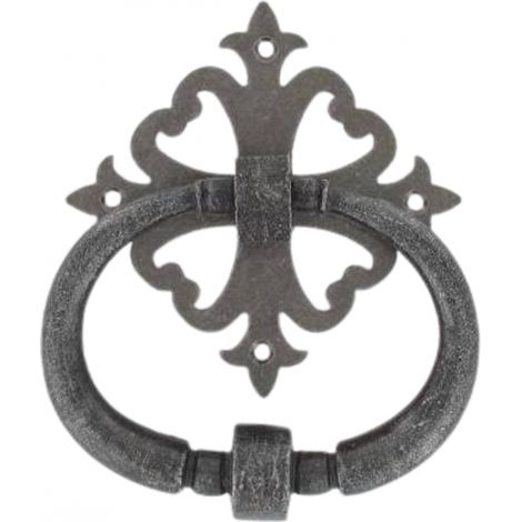 Heurtoir de porte fer sur rosace carré ajourée vieil argent argent antique - SECURY-T (1/4)