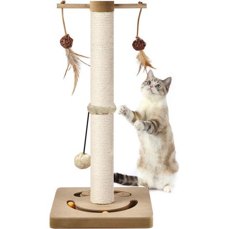 Arbre à chat avec poteau à griffer sisal et jouets interactifs, poteau griffoir multifonctionnel pour chaton (1/5)