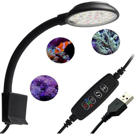 Lampe à pince pour aquarium avec lumière blanche et bleue, 7 W, pour aquariums de 20 à 40 cm, avec minuterie et fonction mémoire, éclairage d'aquarium, convient aux plantes aquatiques et aux aquariums (1/4)