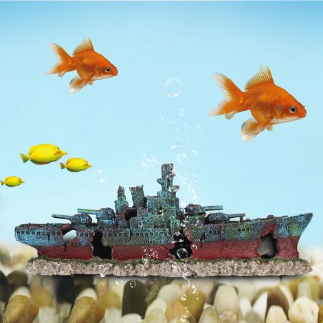Épave de bateau en résine, navire de guerre coulé, décoration pour aquarium ou grotte (1/5)