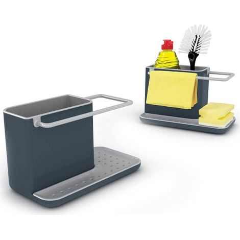 Caddy - Rangement évier, Support pour éponge, grattoir, brosse, lessive, torchon, petit modèle - gris foncé (1/4)