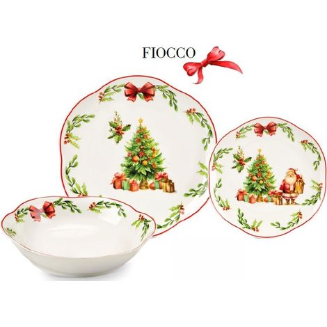 Fade Agrifoglio Set Tavola di Natale 18 Pz Porcellana Multicolor