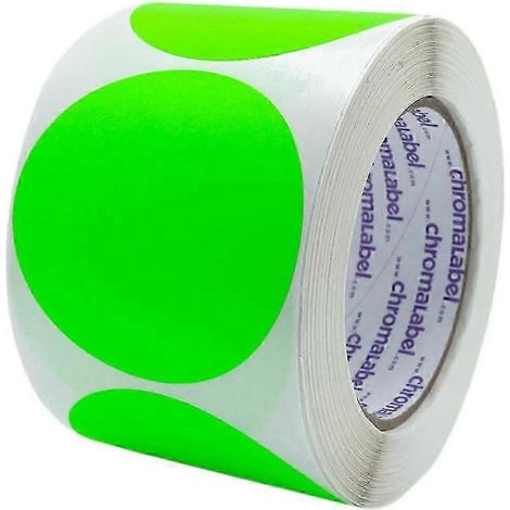 Étiquettes autocollantes rondes amovibles de 5 cm (2 pouces) à code couleur, vert fluorescent, 500 par rouleau (1/3)