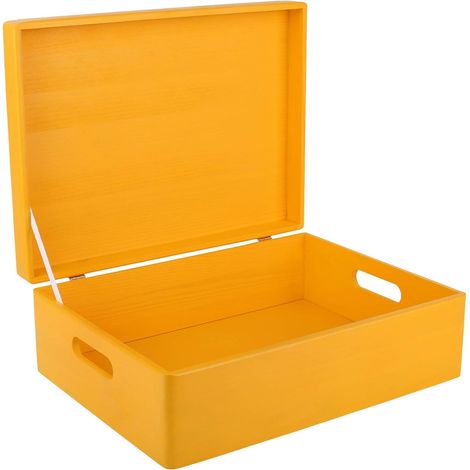 Boîte de Rangement en Bois avec Poignées Jaune 40 x 30 x 14 cm (1/5)