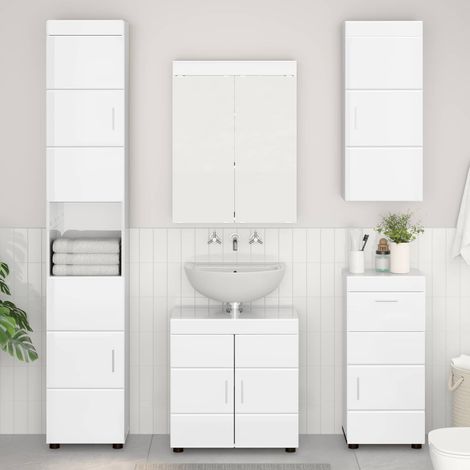 vidaXL Armoire murale de salle de bain avec porte TULUM Blanc brillant (1/5)