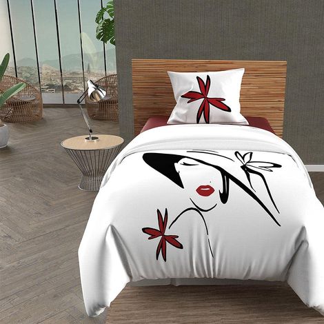 Parure Housse de Couette Coton, Blanc, 140x200 cm (1/3)