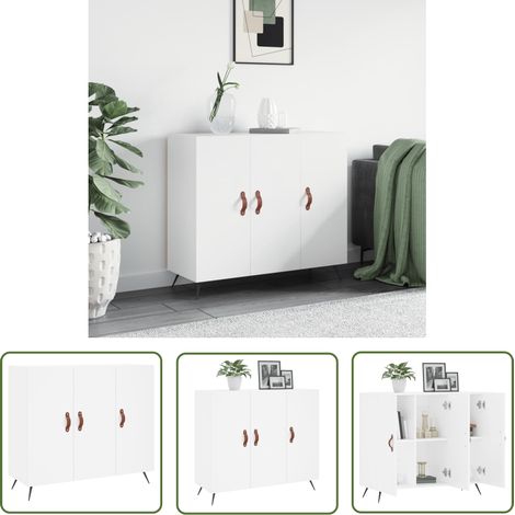 The Living Store Buffet blanc 90x34x80 cm bois d'ingénierie - Buffet Blanc - Buffet Design Moderne - Armoire Rangements - Meuble Rangement Cuisine - Commode (1/5)