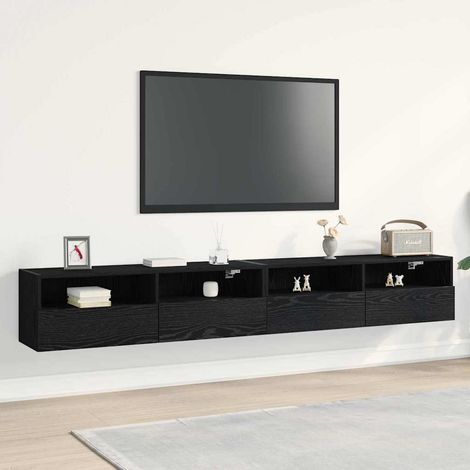 Meuble TV mural Montage mural 2 pcs-Banc TV-Meuble Télé suspendu Chêne noir 100 x 30 x 30 cm (1/5)