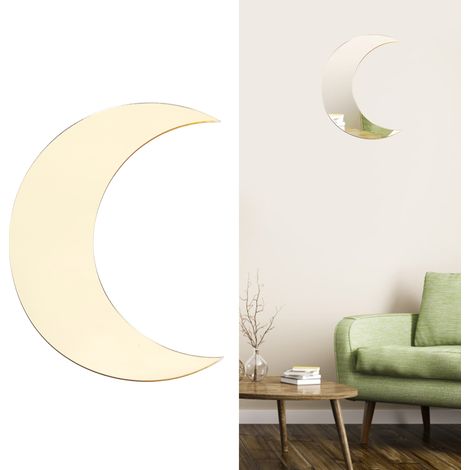 Miroir pendentif lune en acrylique doré et argenté, décoration murale phase de lune Instagram, ornement mural, miroir croissant de lune, or (1/5)