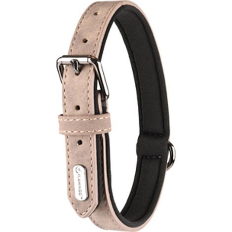 Collier taille XS-S 20/25 cm en simili cuir et néoprène DELU, couleur taupe. pour chien. - Flamingo