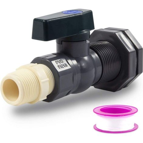 Dérivateur pour Récupérateur d'Eau de Pluie de 3/4 Pouce, en PVC, Poignée Verte, À Dents Intérieures/Extérieures, Vanne à Bille avec Robinet Intégré, pour Citerne de Jardin (1/4)