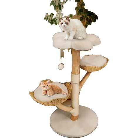 Katzenbaum, 60 x 111 cm Dimension, dreilagiges Design, geeignet für Kätzchen bis 10 kg, Plüsch- und Holzmaterialien, stabiler Sockel (1/5)