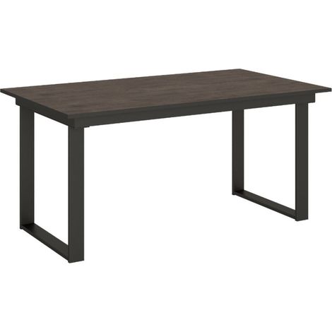 Table rectangulaire extensible 6 à 10 personnes L 160 à 220 cm bois foncé et métal anthracite Banzy (1/5)